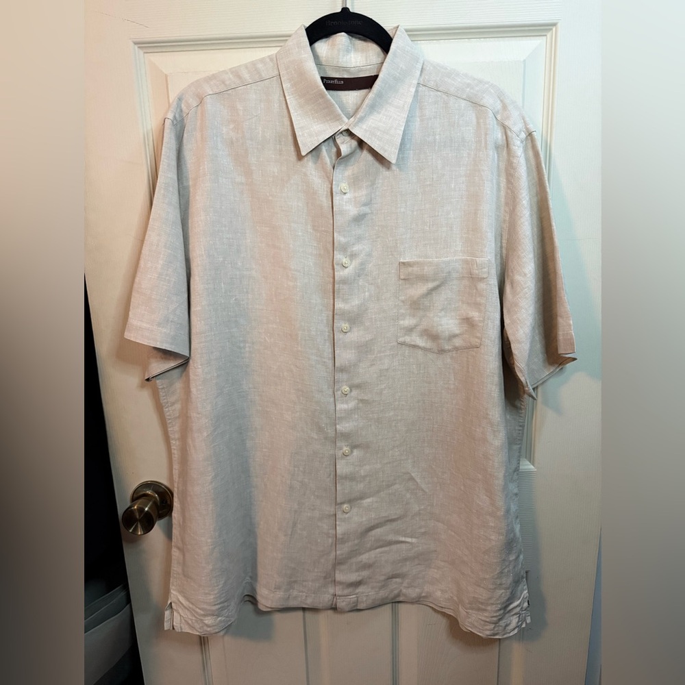 Perry Ellis Men’s Linen Short Sleeve Button Down Shirt Size XL